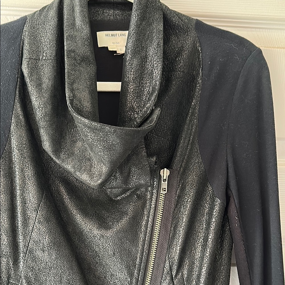 Helmet Lang Leather Combo Asymmetrical Drape Front Black Jacket S - Picture 6 of 15